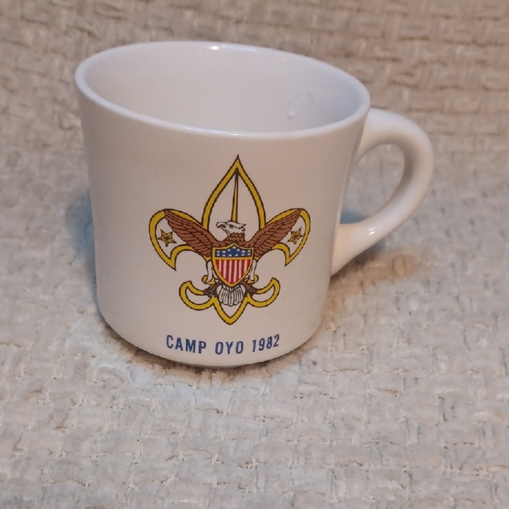 Camp Oyo 1982 Scout Mug — White with Yellow & Red Emblem